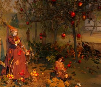 obraz jesienny sad i kobieta